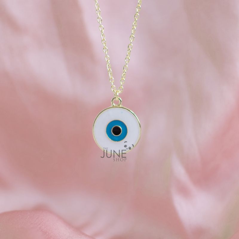 White Evil Eye Pendant - Necklace Necklace June Trading   