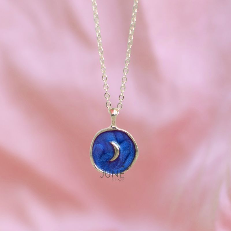 Gold Rimmed Moon Pendant - Necklace Necklace June Trading   
