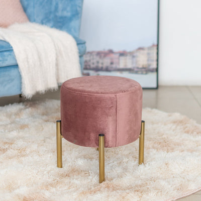 Elegant Suede Pouf With Gold Metal Stand Ottoman June Trading Brick Red  