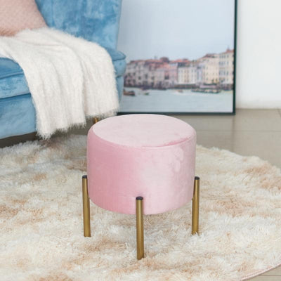 Elegant Suede Pouf With Gold Metal Stand Ottoman June Trading Blush Pink  
