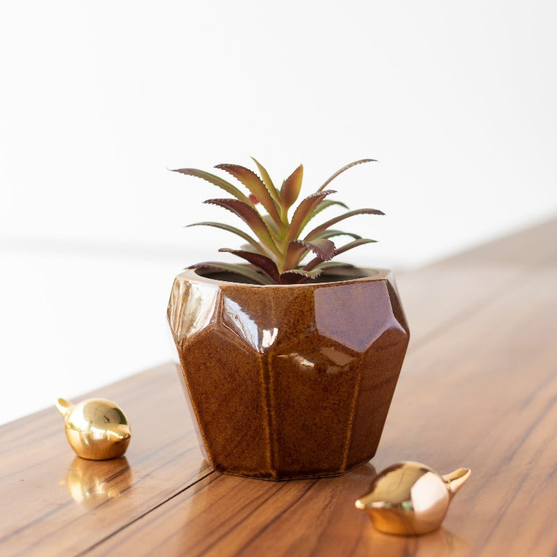 Brown Quirky Geometric Planter Planters June Trading   