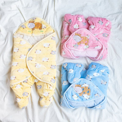 Sheep Printed & Hooded Baby Swaddle Baby Swaddle June Trading   