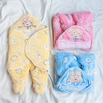 Teddy Printed & Hooded Baby Swaddle Baby Swaddle June Trading   