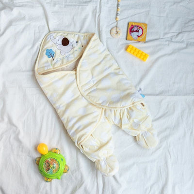 Cloud Printed & Hooded Baby Swaddle Baby Swaddle June Trading Lemon Yellow  