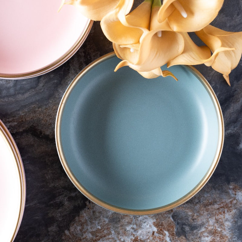 Matte Finish Gold Rimmed Starter Plate Starter Plates June Trading Aegean Teal  