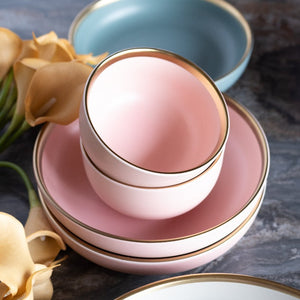 Glossy Finish Gold Rimmed Bowl Bowls June Trading Rose Pink  