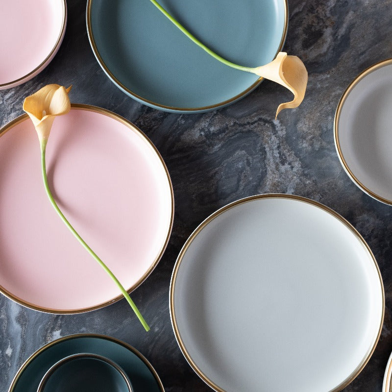 Matte Finish Gold Rimmed Dinner Plate