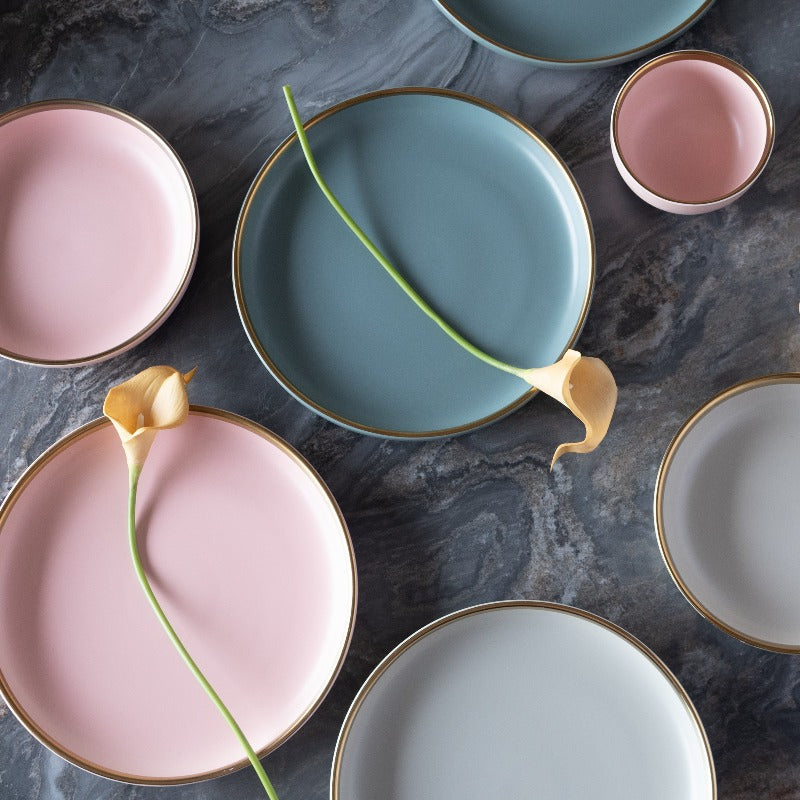 Matte Finish Gold Rimmed Dinner Plate
