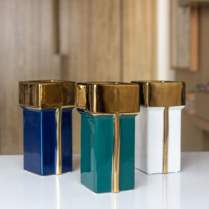 Gold Border Rectangular Ceramic Vase Vases June Trading   