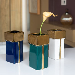 Gold Border Rectangular Ceramic Vase Vases June Trading   