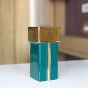 Gold Border Rectangular Ceramic Vase Vases June Trading Emerald Green  