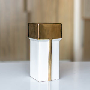 Gold Border Rectangular Ceramic Vase Vases June Trading Paper White  