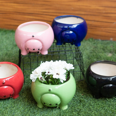 Inverted Pig Planter - Hand Painted Resin Pot Planters June Trading   