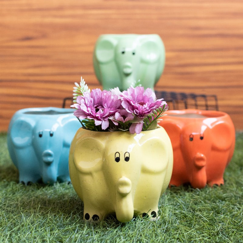 Cute Elephant Planter - Hand Painted Mini Resin Pot Planters June Trading   