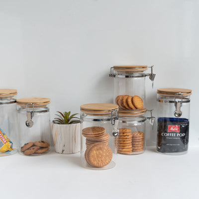 Air Tight Storage Glass Jars Wooden Tableware June Trading   