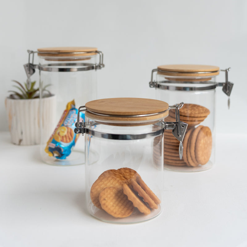 Air Tight Storage Glass Jars Wooden Tableware June Trading   