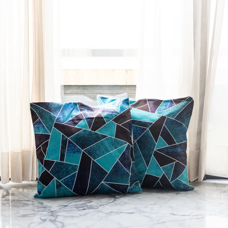Blue Abstract Print Cushion Covers (Set of 2) Cushion Cover June Trading   