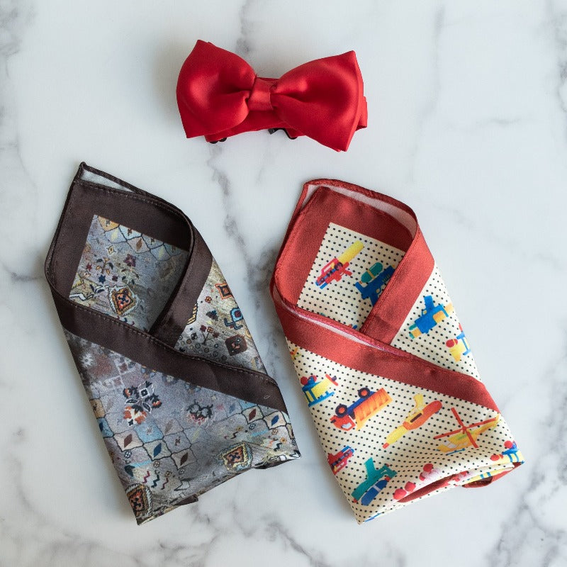 Trucks and Motifs Print- Pocket Squares (Set of 2)