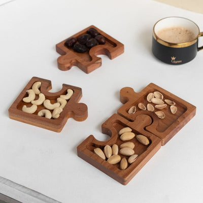 Wooden Puzzle Platter (Set of 4) Serving Platters June Trading   