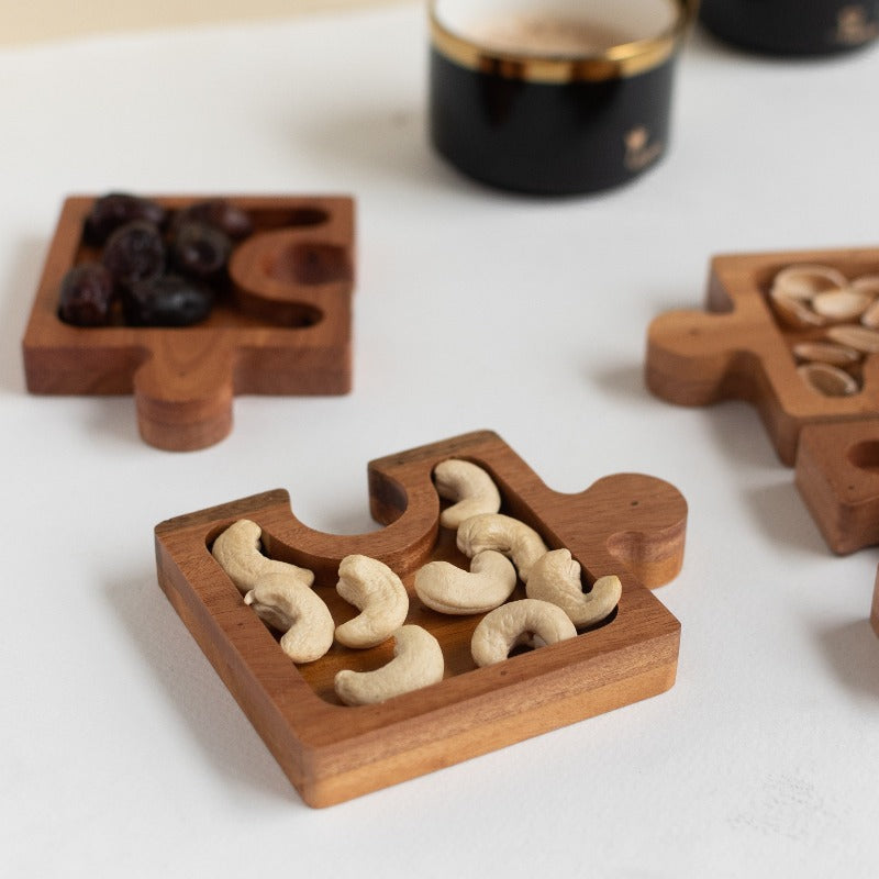 Wooden Puzzle Platter (Set of 4) Serving Platters June Trading   