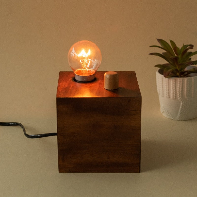 Wooden Cube Table Night Lamp With Dimmer Lamps June Trading   