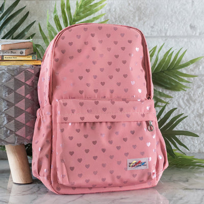 Heart Print Laptop Backpack Backpacks June Trading Taffy Pink  