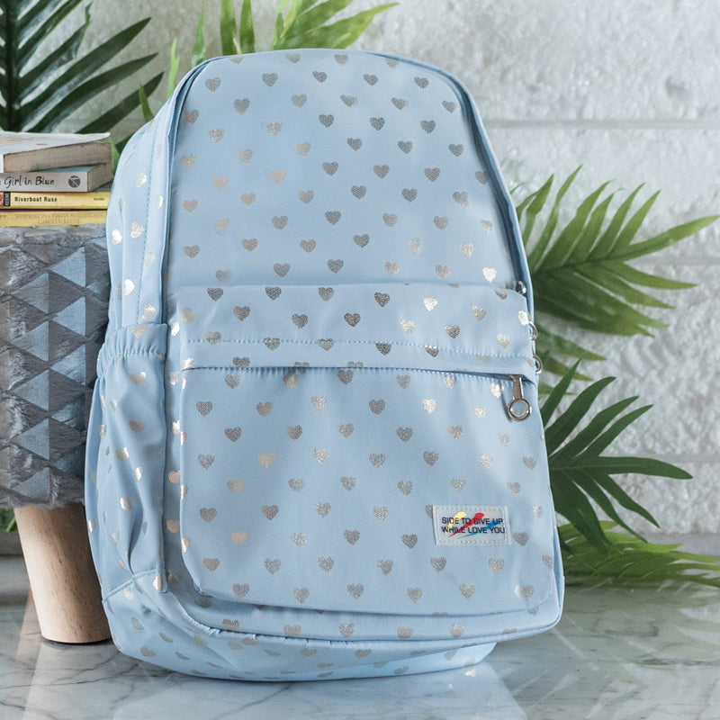 Heart Print Laptop Backpack Backpacks June Trading Light Blue  