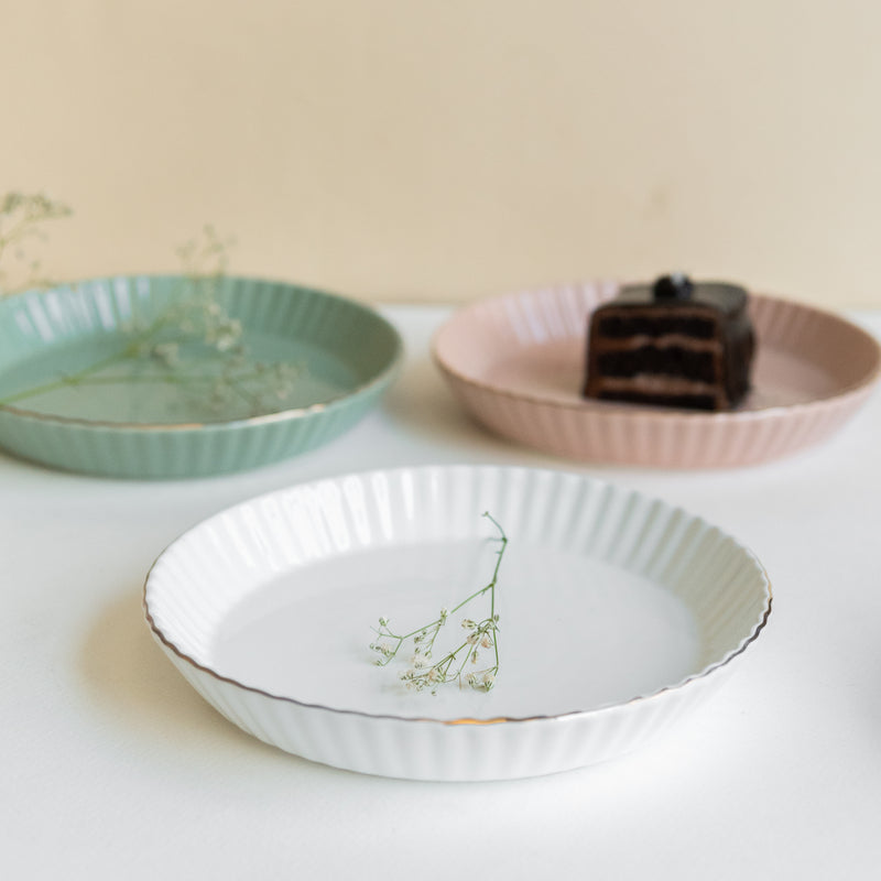 Pastel Ceramic Appetizer/Dessert Plates Snack Plate June Trading Ivory White  
