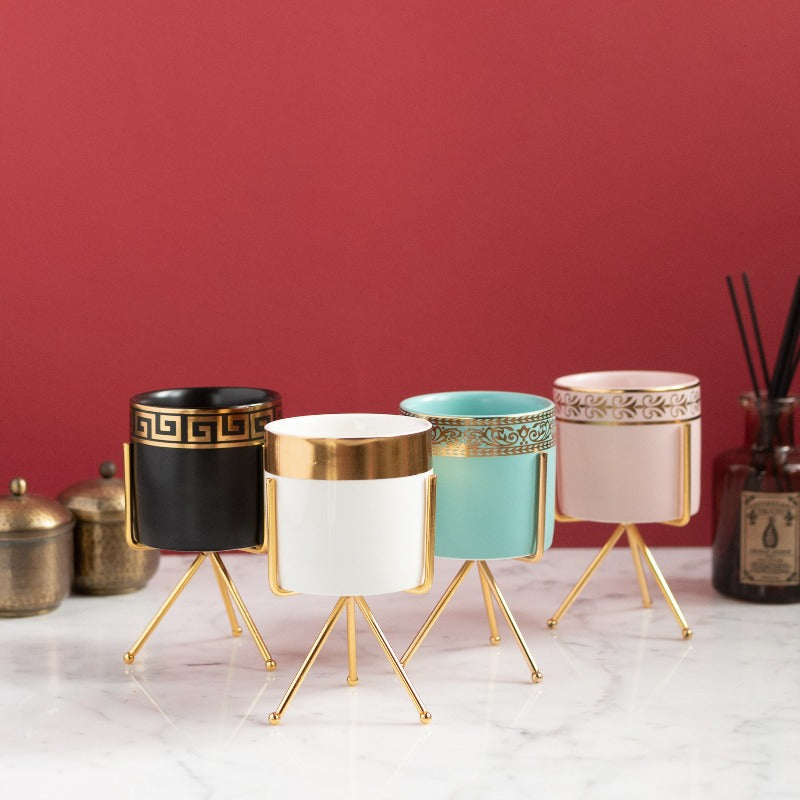 Gold Border Ceramic Vase Vases June Trading   