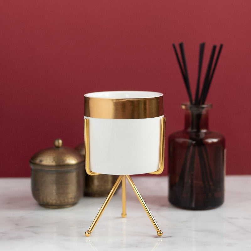 Gold Border Ceramic Vase Vases June Trading Pearl White  