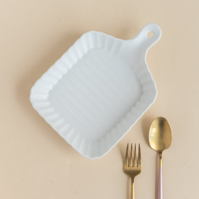 Crinkle Grill Baking Tray with Handle Serving Plates June Trading Powder White  