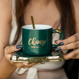 Elegant Gold Rimmed Coffee Cup Saucer Set Coffee Mugs June Trading Olive Green  