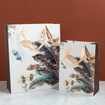 Brown Feathers Gift Bag (Set of 4) Gift Bag June Trading   