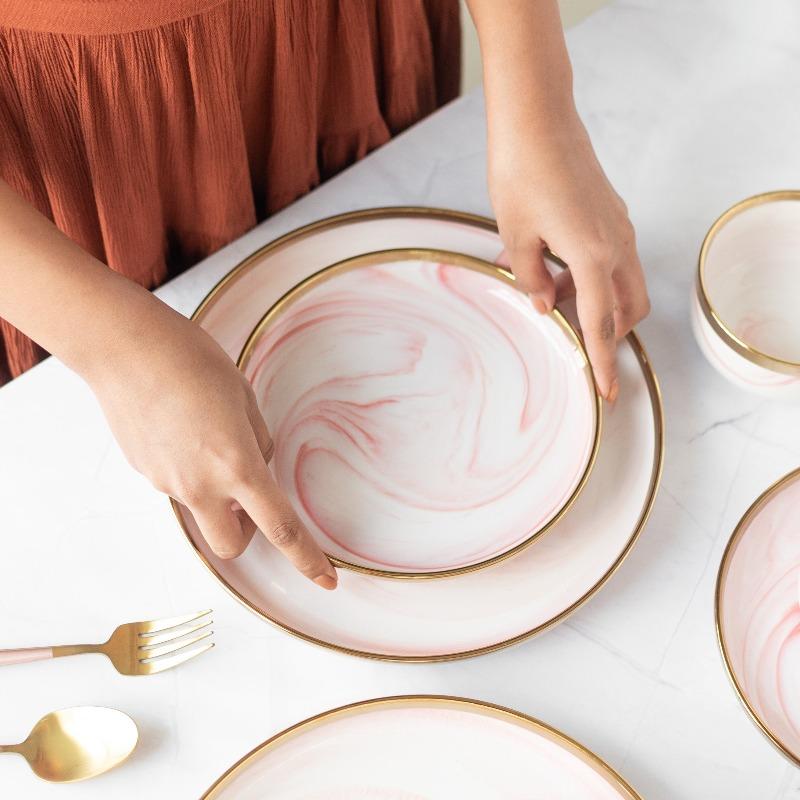 Blush Marble Gold Rimmed Starter Plate