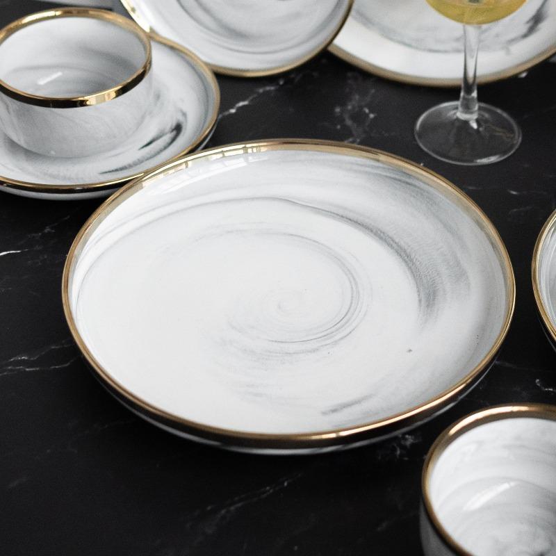 Grey Marble Gold Rimmed Starter Plate Starter Plates June Trading   