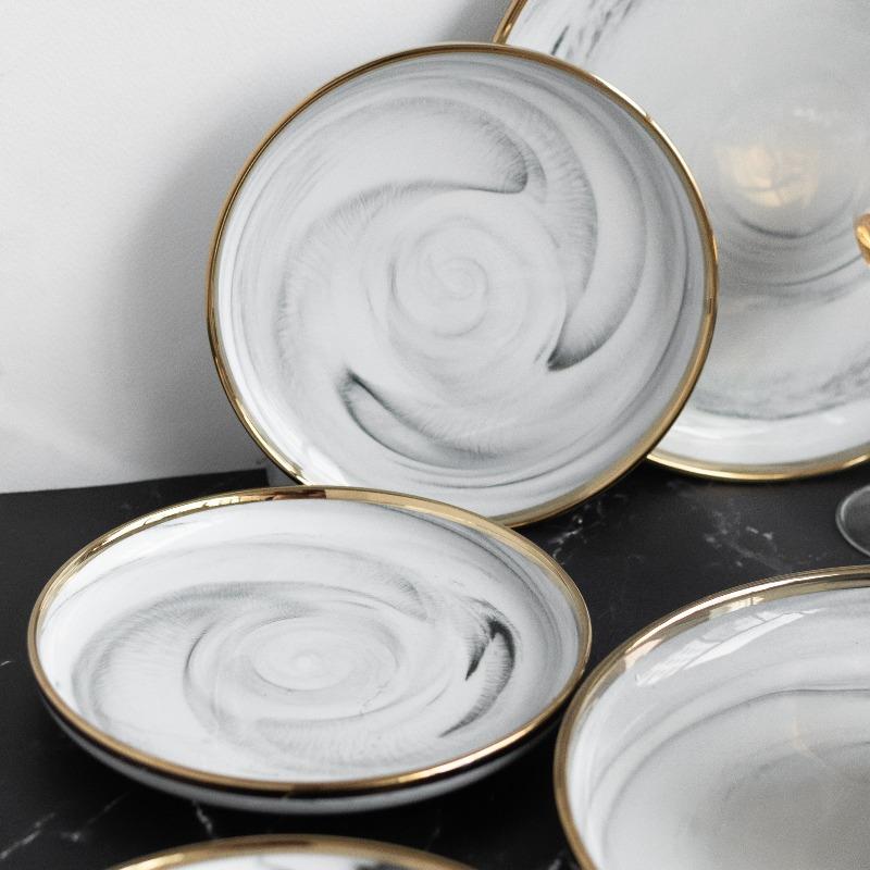 Grey Marble Gold Rimmed Starter Plate Starter Plates June Trading Starter Plate  