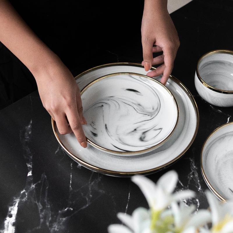 Grey Marble Gold Rimmed Starter Plate Starter Plates June Trading   