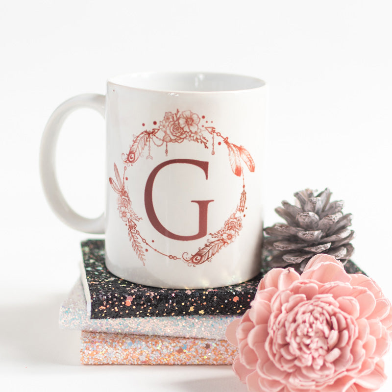 Dream catcher Print Ceramic Cup Initials Coffee Mugs June Trading G  