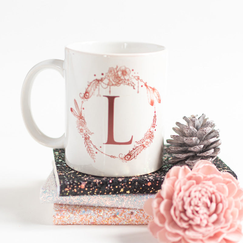 Dream catcher Print Ceramic Cup Initials Coffee Mugs June Trading L  