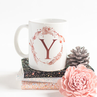 Dream catcher Print Ceramic Cup Initials Coffee Mugs June Trading Y  