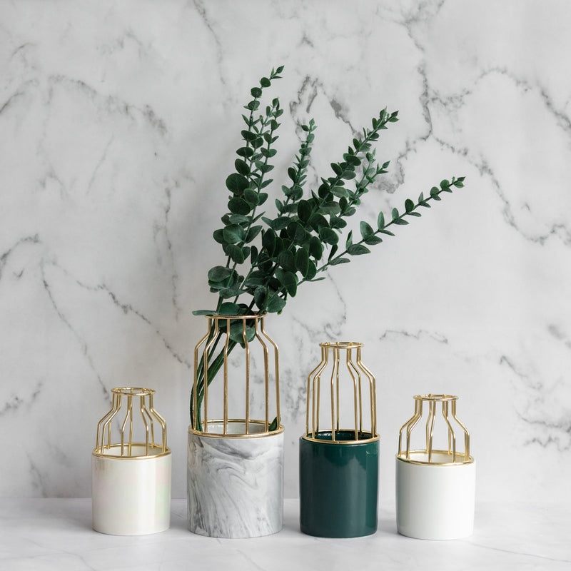 Cylindrical Vase With Gold Metal Cage