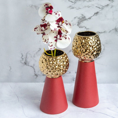 Wine Red & Gold Nordic Ceramic Flower Vase Vases June Trading   