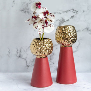 Wine Red & Gold Nordic Ceramic Flower Vase Vases June Trading   