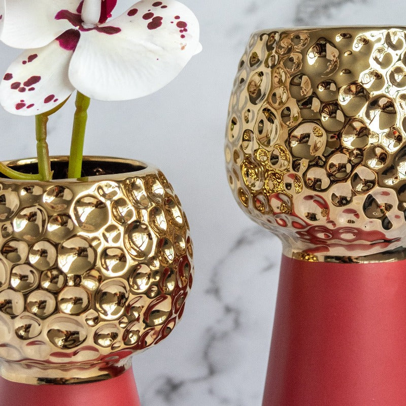 Wine Red & Gold Nordic Ceramic Flower Vase Vases June Trading   