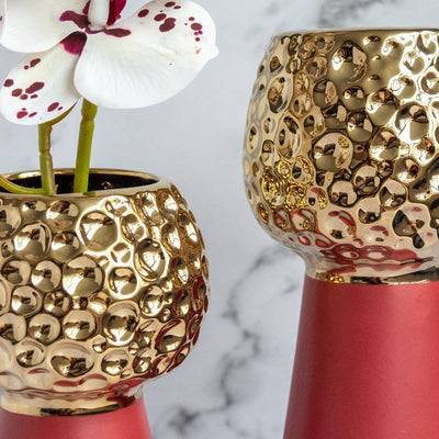 Wine Red & Gold Nordic Ceramic Flower Vase Vases June Trading   