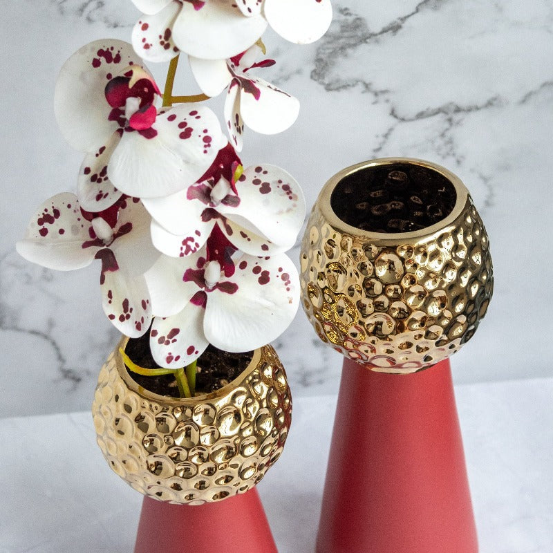 Wine Red & Gold Nordic Ceramic Flower Vase Vases June Trading Regular  