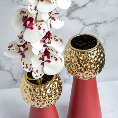 Wine Red & Gold Nordic Ceramic Flower Vase Vases June Trading Regular  
