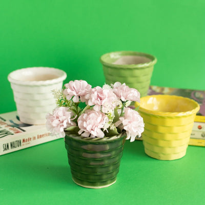 Basic Textured Planter - Hand Painted Mini Resin Pot Planters June Trading   