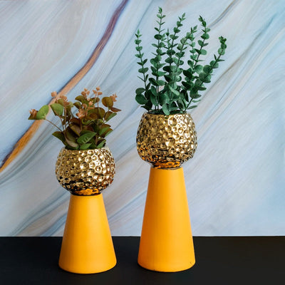 Tangerine Yellow & Gold Nordic Ceramic Flower Vase Vases June Trading   