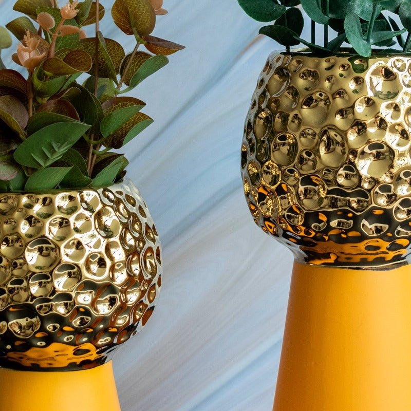 Tangerine Yellow & Gold Nordic Ceramic Flower Vase Vases June Trading   